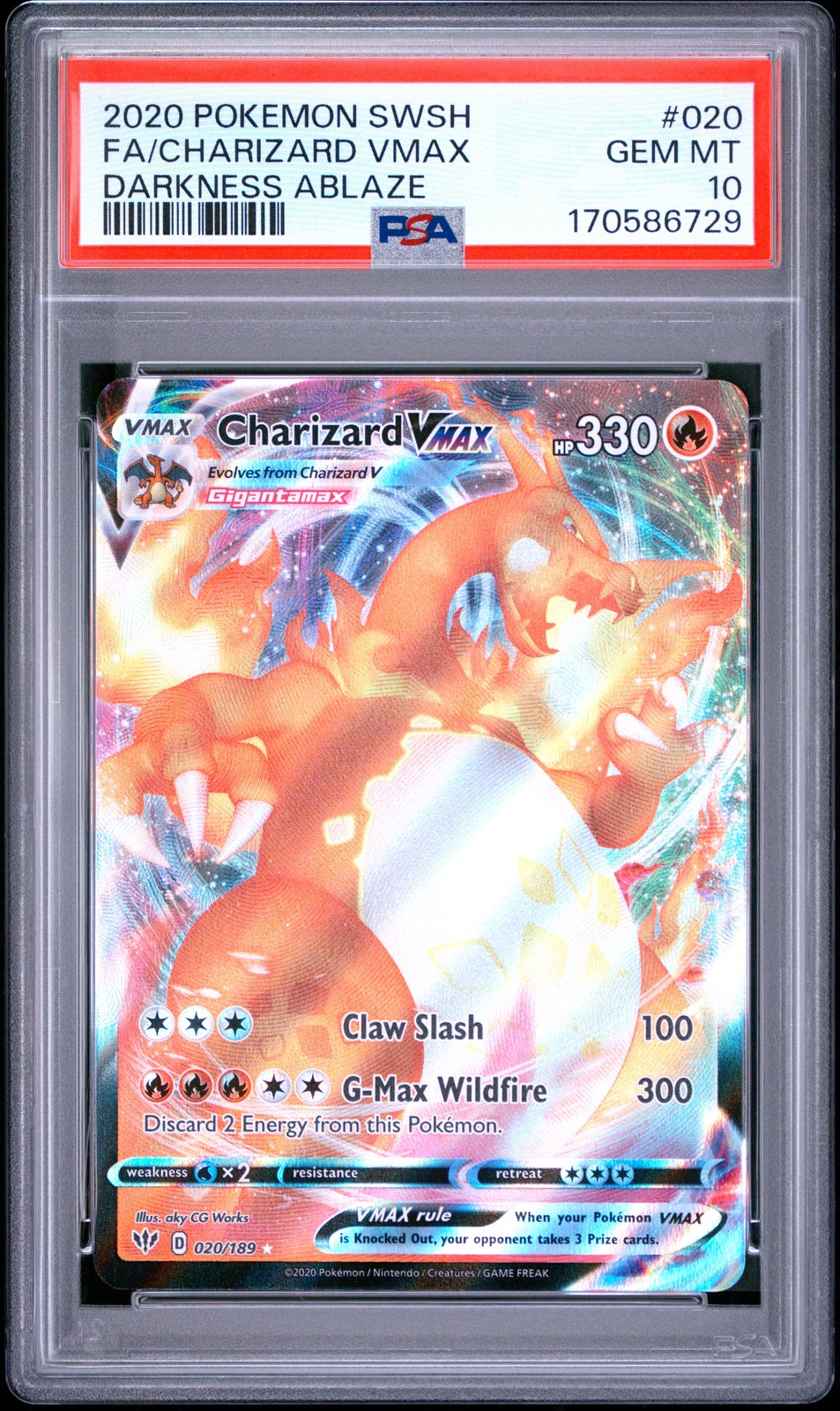 2020 POKEMON SWORD & SHIELD DARKNESS ABLAZE #020 FULL ART/CHARIZARD VMAX PSA 10