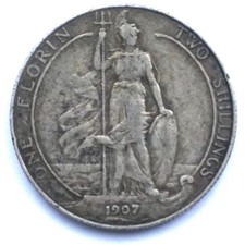 A British King Edward VII Pre Decimal 1907 Silver Florin / Two Shilling Coin