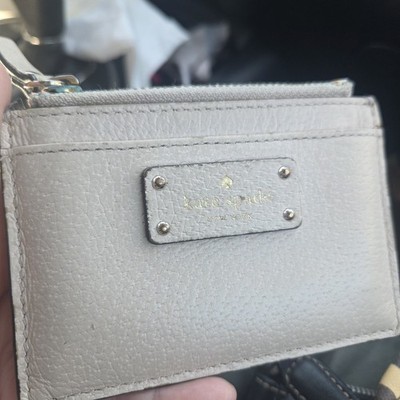 Kate Spade New York Gray Leather Zip Card Holder Coin Purse Wallet Key Ring