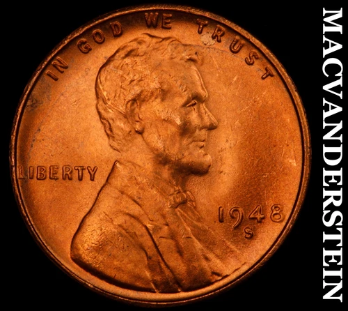 1948-S Lincoln Wheat Cent- Red- Choice Gem Brilliant Unc++++ Luster #i9917