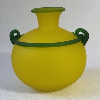 Vtg Franco Moretti Scavo Vase Frosted Yellow Glass Vintage Murano Satinato Art