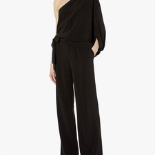 Halston  Black One-Shoulder Dolman Sleeve Wide Legs Jumpsuit Size 12 Cocktail
