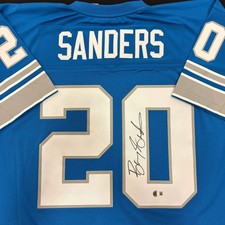 Barry Sanders Autographed Detroit Lions Mitchell Ness Replica Jersey Beckett
