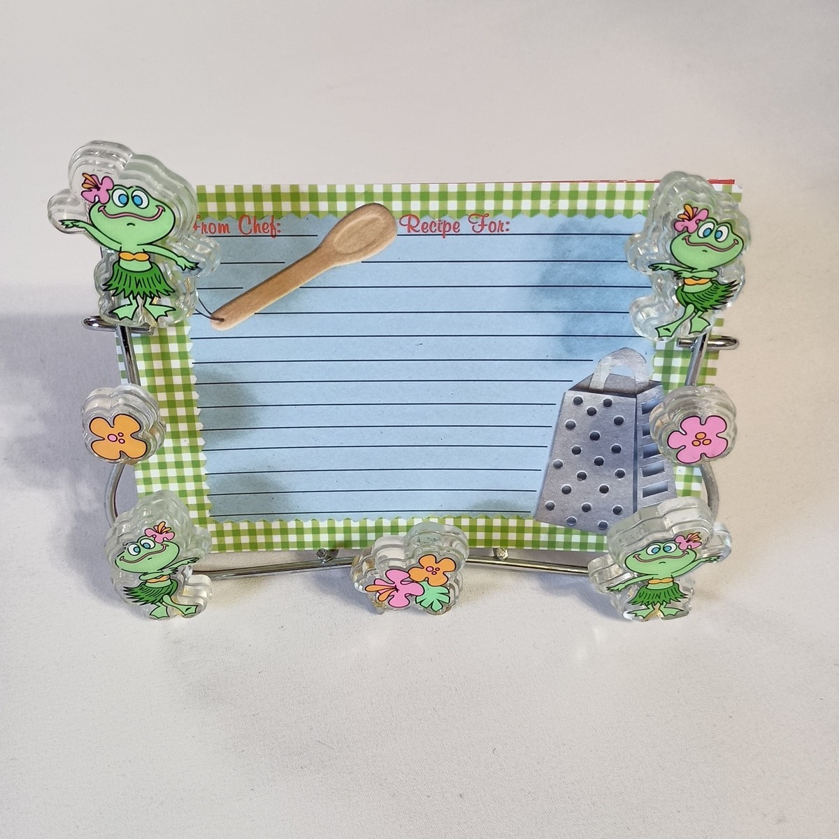 Decorative Frogs Chrome Metal Recipe Card Holder Display Stand