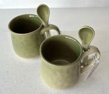 Beautiful Green Reactive Glaze Mug with spoon (SOLD AS A PAIR)