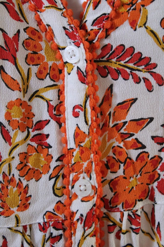 Poupette St. Barth Women Maxi Sundress White V-Neck Short Sleeve Floral Size XS - Image 4 of 4