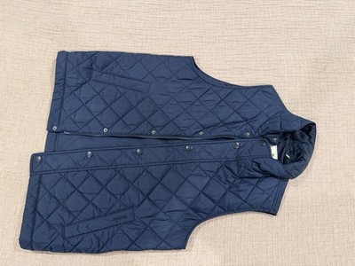 Barbour Navy Quilted Lined Vest Stand-Up Collar Button Front Men s M