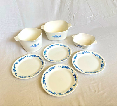 Vintage Corning Corelle Cornflower Blue Cookware Set with Plates