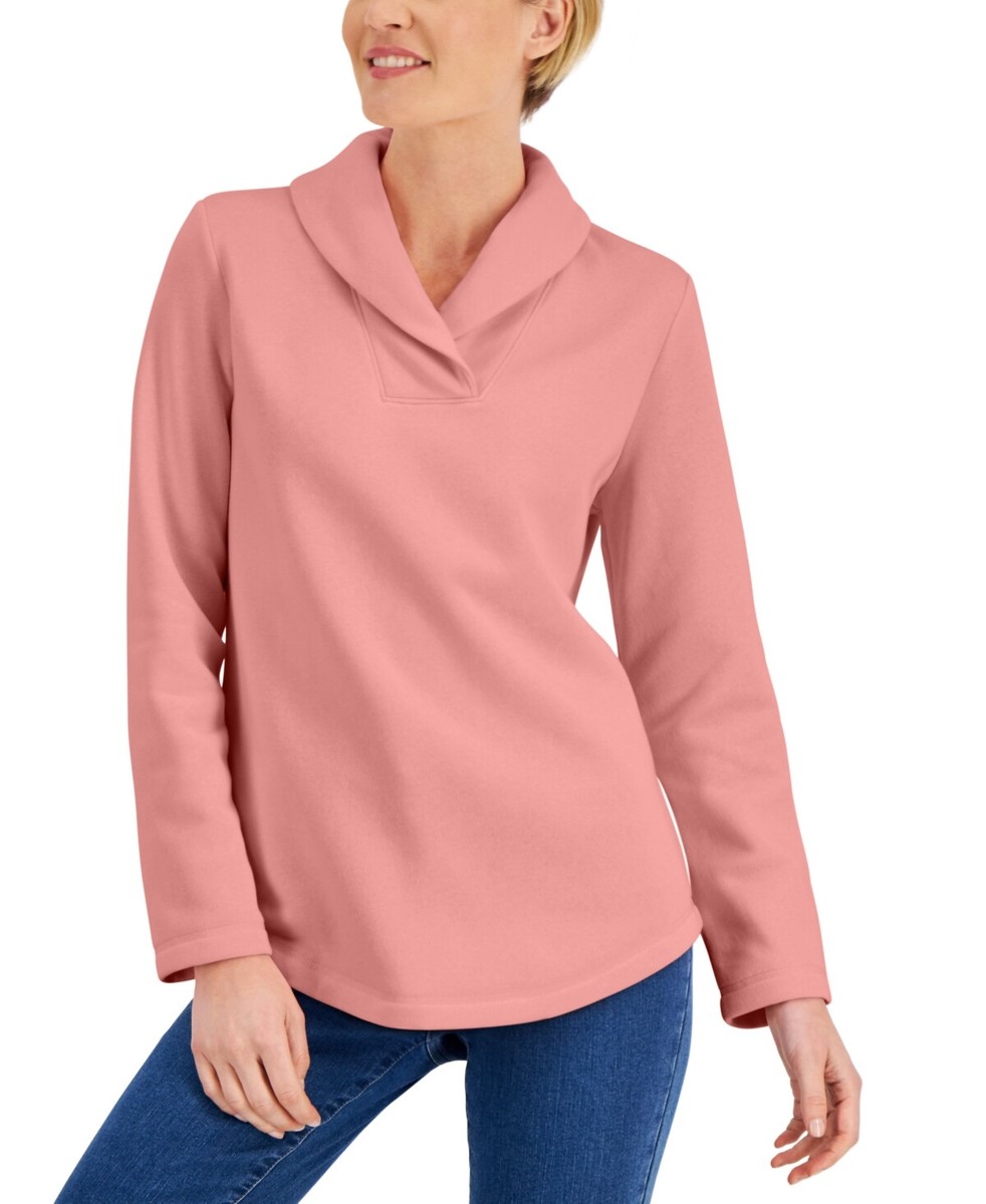 MSRP $36 Karen Scott Shawl Collar Fleece Top Pink Size Medium