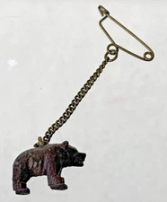 OLD Miniature Hand Carved Wood Bear Pin 7/8" x 1/2" Black Forest Germany