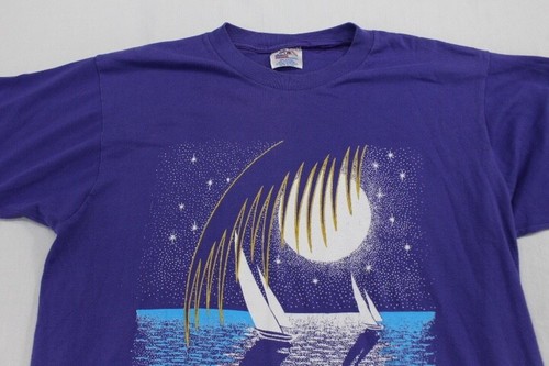 T-shirt vintage Porto Rico uomo XL viola manica corta punto singolo - Foto 2 di 7