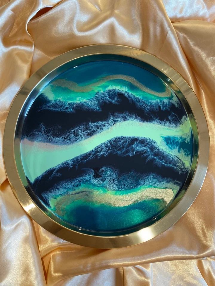 Northern Lights Gold Serving Display Resin Tray New Home Gift Gin Wedding - Image 2 of 4