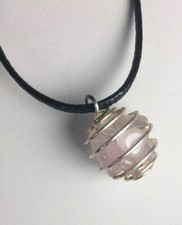 Handmade Rose Quartz Crystal Wire Wrapped Spiral Cage Pendant Necklace