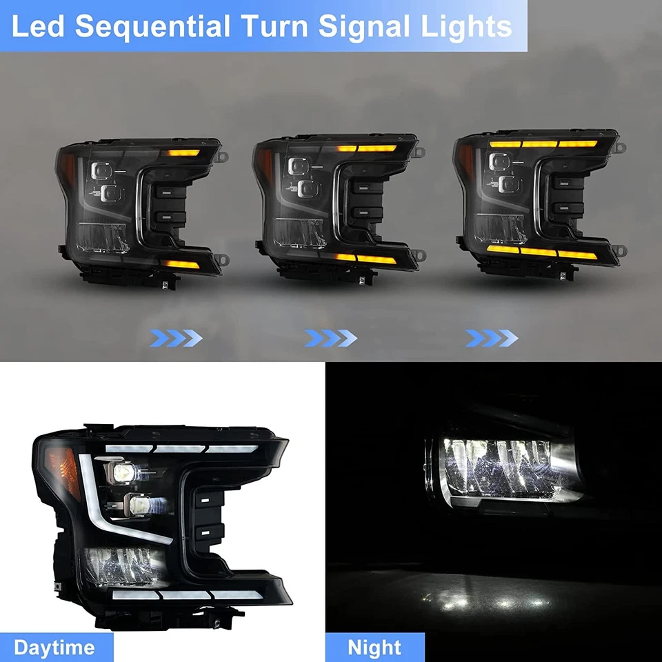 For 2018 2019 2020 Ford F-150 Sequential LED Headlights Projector Headlamps Pair - Изображение 3 из 4