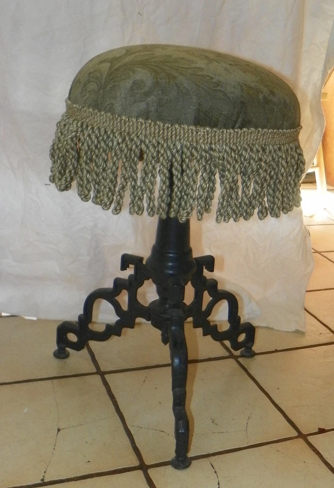 Taburete de piano/taburete de órgano estampado verde hierro negro (PB-18) Foto 4 de 4