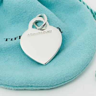Please Return to Tiffany New York Blue Enamel Heart Tag Pendant or