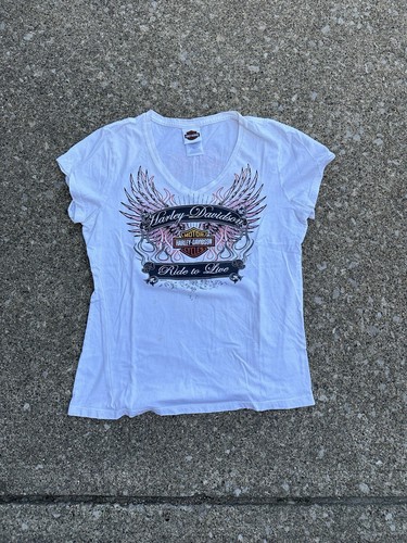 Y2K Harley Davidson Damen Biker Shirt weiß Größe XL