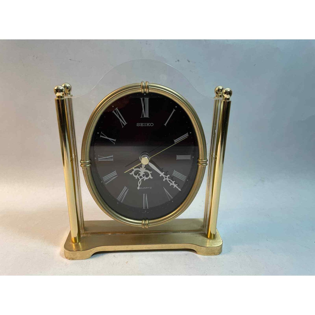 SEIKO クオーツ 置時計 ヴィンテージ デスククロック 日本製 Vintage Seiko Quartz Brass & Lucite w/Chocolate Face Desk/Shelf