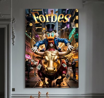 LEINWAND BILDER BIS 170x110x5 DAGOBERT-DUCK BÖRSE STIER FORBES GELD COMIC LUXUS