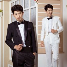 Men Peak Lapel Tailcoat Suit and Pants Set Formal Dress Wedding Tuxedo Fashion