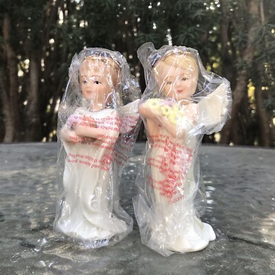 VTG Home Interiors Porcelain Halo Cherub Angels Holding Flowers Figurines Set