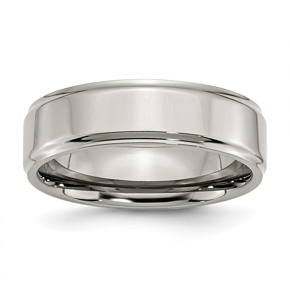 Titanium Polished 7mm Ridged Edge Band Ring Size 12 for Men 4.26gm