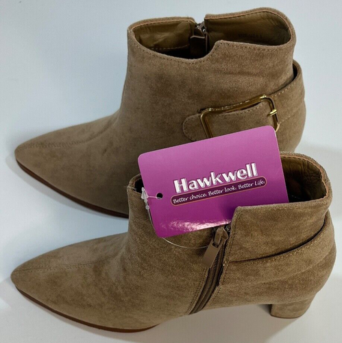 Hawkwell Women's Pointed Toe Side Zipper Slip Heels Booties 9 Khaki - Picture 2 of 5