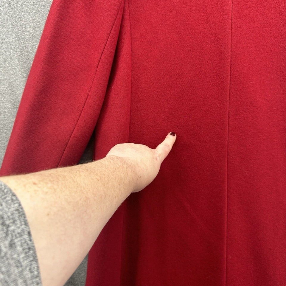 Vintage Red Wool Blend Double Breasted Long Coat Women's Large NEW Made