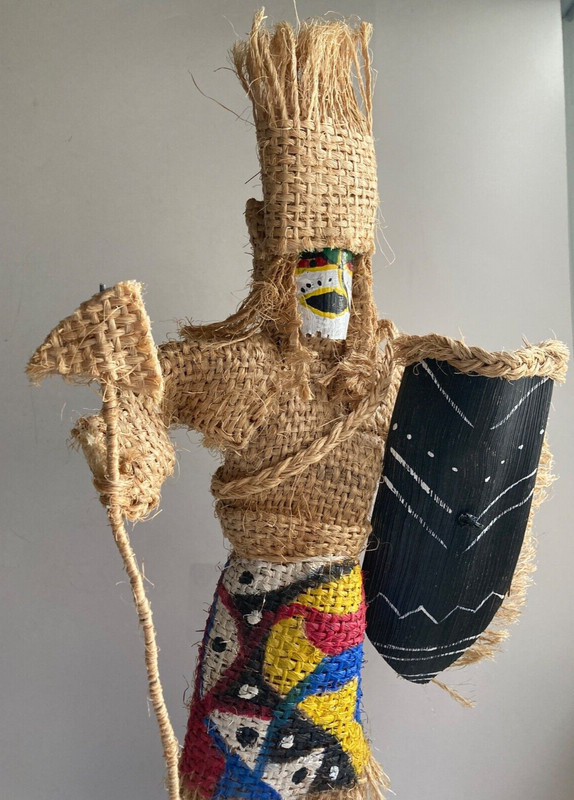 VTG Bahamian Doll/Warrior 17" Figure Handmade Burlap STRAW-MAN /Photo of Artisan