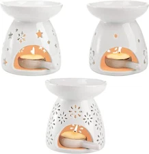 Lawei Set of 3 Ceramic Tealight Candle Holder, Essential Oil Burner Wax White 