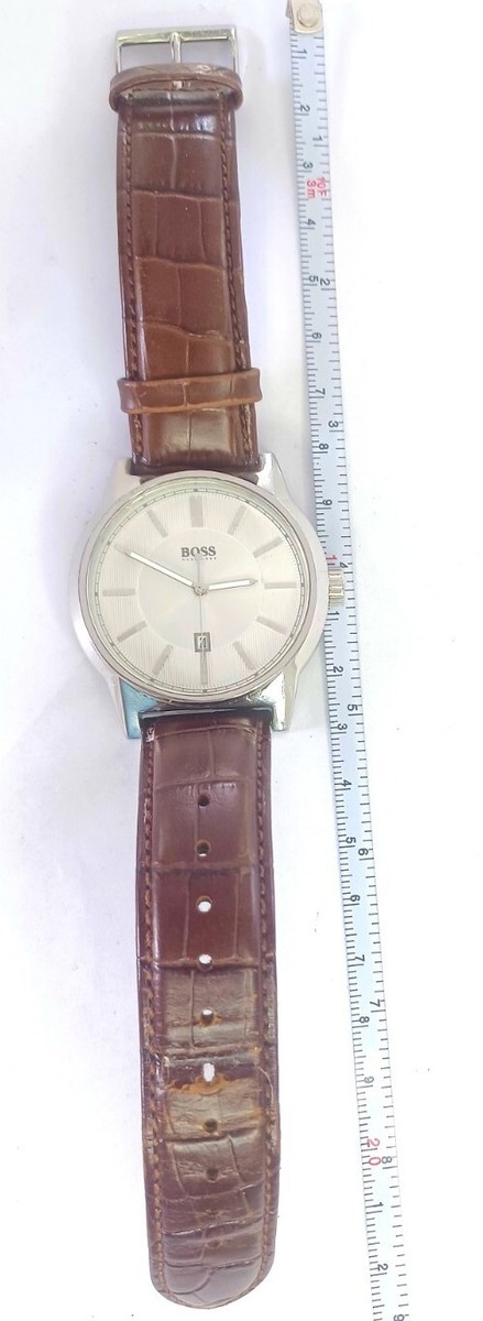 Hugo Boss HB.96.1.14.2220 Genuine Leather Quartz Analog Men\'s Watch New Battery Men Hugo Boss Watch Silver Steel Case Brown Leather Band HB  main image 4