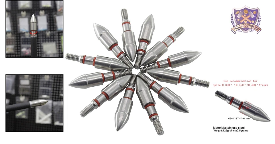 Stainless Steel Archery Field Points Set - 12PCS Precision Screws, 125 Grains - Image 2 of 4