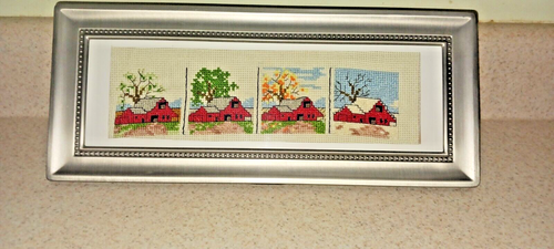 Handmade Needlepoint framed red barn in 4 seasons | eBay