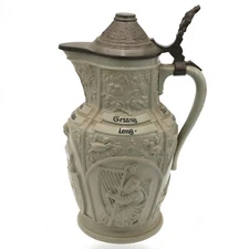 Antique Large Mettlach Villeroy & Boch Beer Stein/Pitcher #6 Relief 1.5L c.1890