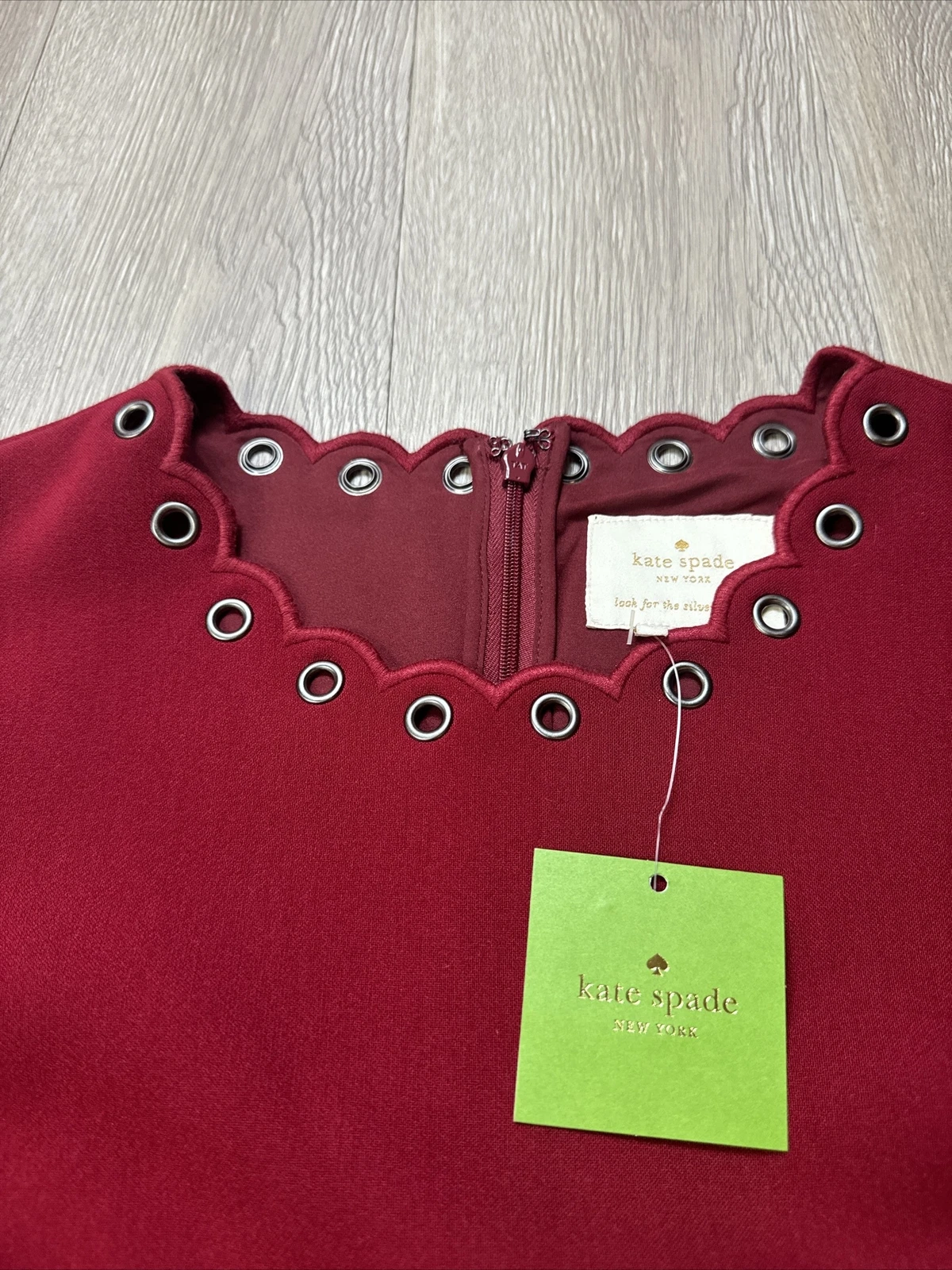 Abito a tubino KATE SPADE rosso passante orlo smerlato taglia 8 foderato estivo nuovo $298