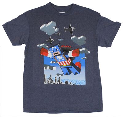 Captain America Marvel Adult New T-Shirt - Parachuting Pixel Block Cap Pic