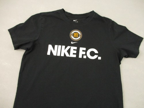 Nike Football Club Shirt Men Large Black F.C. Center Swoosh Short Sleeve Soccer - Picture 2 of 8