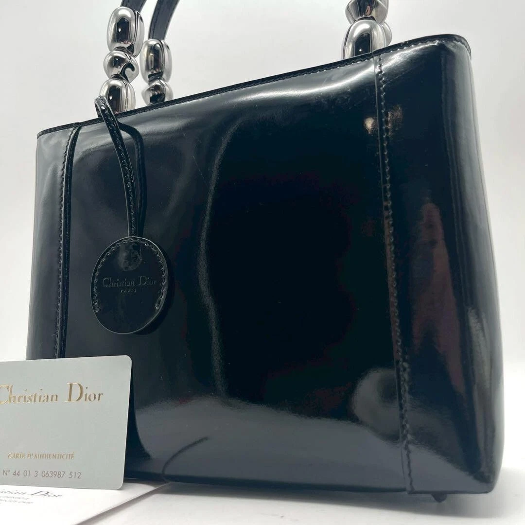 Sac à main Christian Dior Maris perle poignée supérieure cuir verni noir occasion