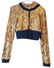 Balera Dancewear Gold Sequin Cropped Dance Jacket Keyhole Tank Top Child's Large