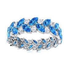 925 Sterling Silver 4x2MM Marquise Swiss Blue Topaz Full Eternity Band Ring