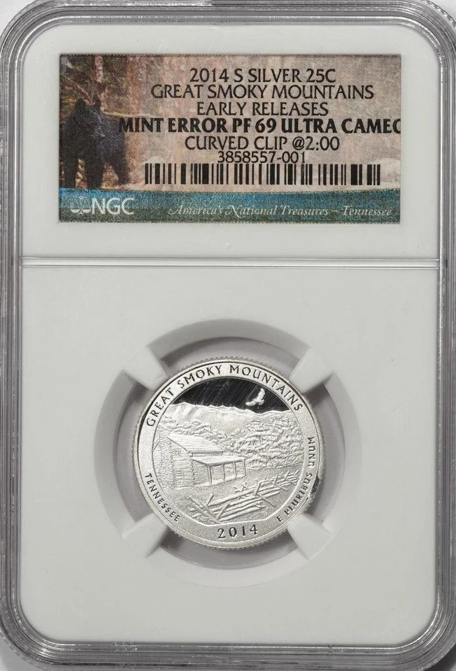 2014S NGC PF69 Curved Clip Great Smoky Mountains Silver Proof Quarter Mint Error - Image 3 of 4