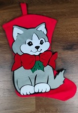 18" Christmas Cat Stocking "Good Kitty" Felt 3D Embellished Red Santa Bow