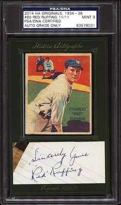 Red Ruffing Signed Cut + 1934-36 National Chicle Diamonds Stars #60 PSA MINT 9 - Image 1 of 2