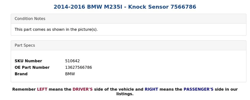 BMW M235I 2014-2016 - Sensor de golpe 7566786 Foto 4 de 4
