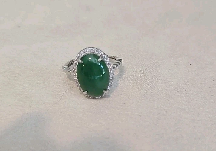 Anillo ajustable de circón cúbico de plata de ley 925 jadeíta verde Birmania Foto 3 de 4