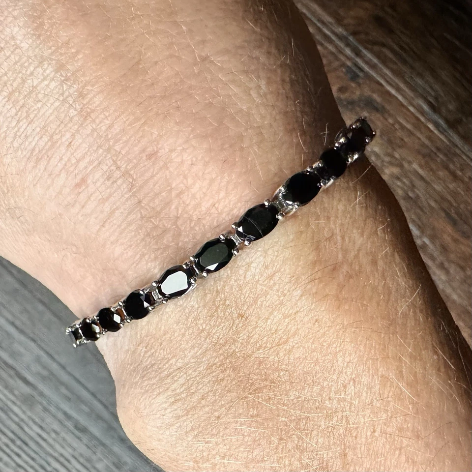 Brazalete de tenis vintage de rodio espinela negra en plata de ley 925 BBJ 8,25 pulgadas Foto 4 de 4