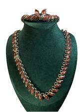 SILVER 950 TAXCO Red/white Stones SET Necklace Bracelet & Earrings 165 G