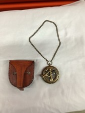 Vintage Brass sundial compass with chain leather Box nautical gift Compass