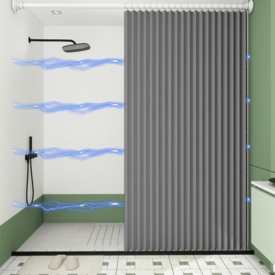 Waterproof Magnetic Folding Shower Curtain for Walk in Shower, Washable Pleat...