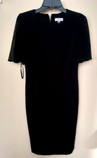 Calvin Klein Women Round Neck sheer Short Sleeve Zip Stretch Dress Black Size 8